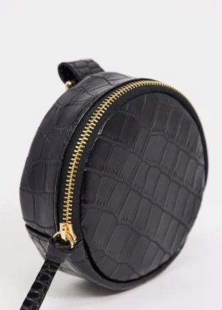 Круглый кошелек из фактурной искусственной кожи под крокодила черного цвета с карабином для подвешивания ASOS DESIGN-Черный