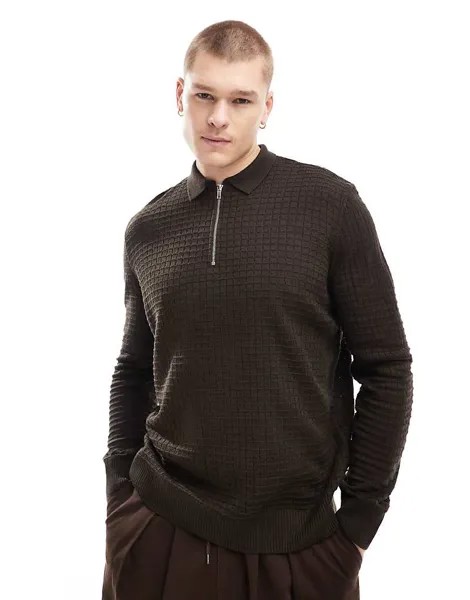 Коричневая рубашка-поло свободного кроя с длинными рукавами ASOS DESIGN