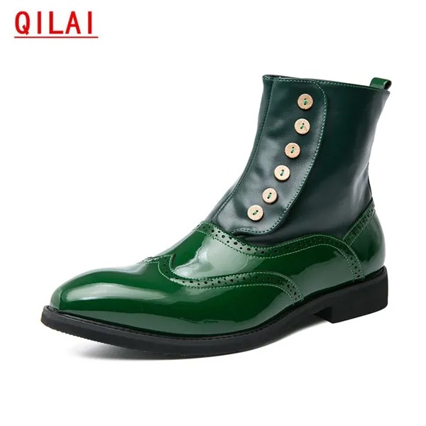 Туфли-оксфорды мужские классические, Роскошные, с принтом, высокий верх, заостренный носок, кожаные, зеленые, черные