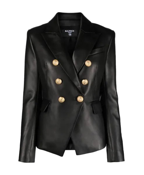 Кожаная куртка на 6 пуговицах Balmain, черный