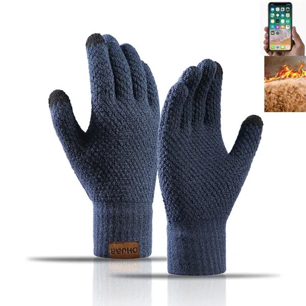 Мужчины Зима Сохранить тепло Вязаный утолщенный сплошной цветной сенсорный экран Мягкие перчатки