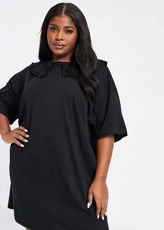 Черное чайное платье мини с большим отложным воротником ASOS DESIGN Curve-Черный