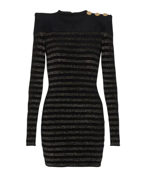 Полосатое платье из джерси с люрексом Balmain, черный