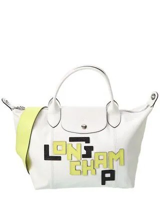 Longchamp Le Pliage Cuir Lgp Маленькая кожаная женская сумка-тоут с короткой ручкой, белая