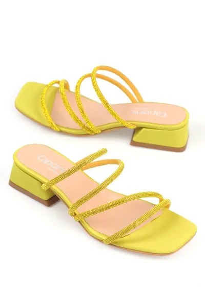 Женские тапочки Capone с тупым носком и полосками на коротком каблуке лимонного цвета Capone Outfitters, желтый
