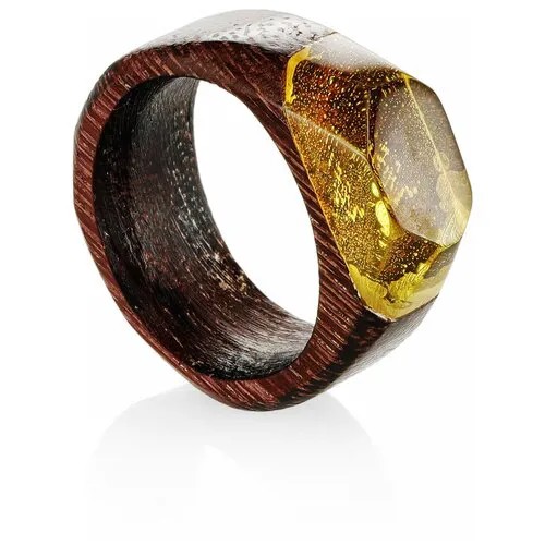 Amberholl Оригинальное кольцо из натурального балтийского янтаря и древесины венге «Индонезия»
