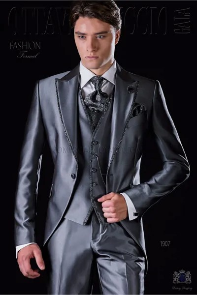2017 новейший дизайн пальто и брюки, итальянский серебристый серый атласный мужской костюм, пиджак для выпускного вечера, облегающий смокинг ...
