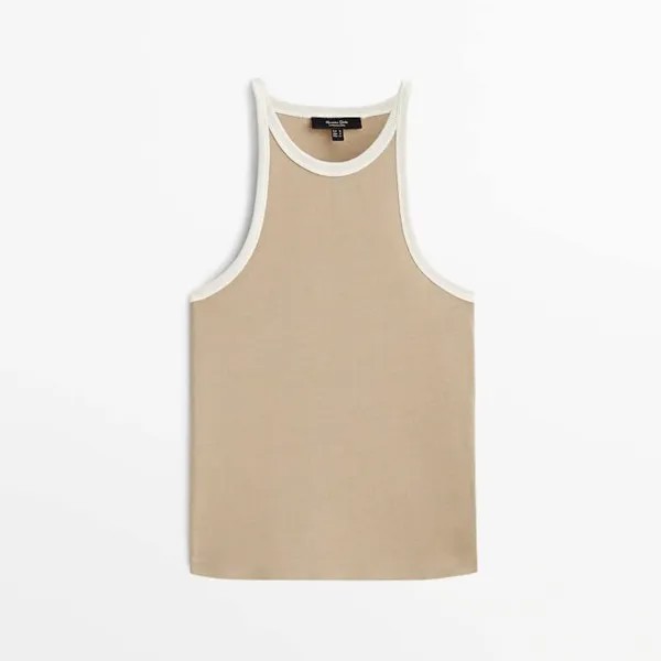 Майка Massimo Dutti Contrast Sleeveless, темно-бежевый