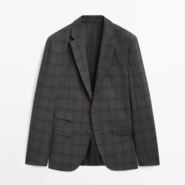 Пиджак Massimo Dutti Windowpane Check 110's Wool Suit, серый