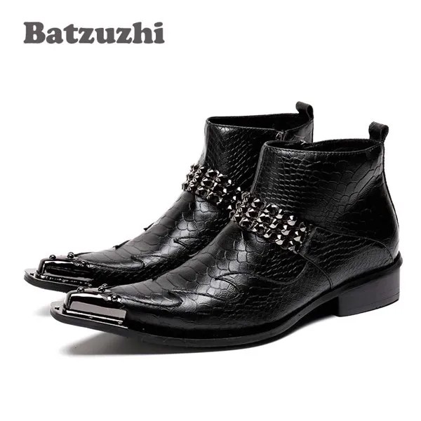 Модные мужские ботинки Batzuzhi золотого цвета с острым металлическим носком из натуральной кожи мужские короткие сапоги Stage Club botas hombre