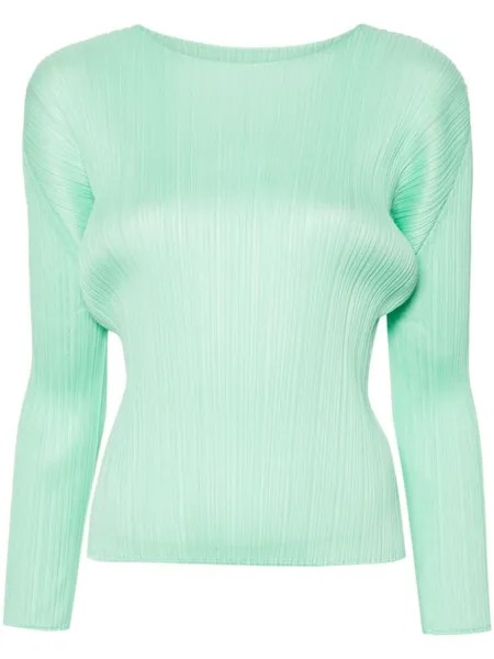 Плиссированная футболка с круглым вырезом Pleats Please Issey Miyake, зеленая
