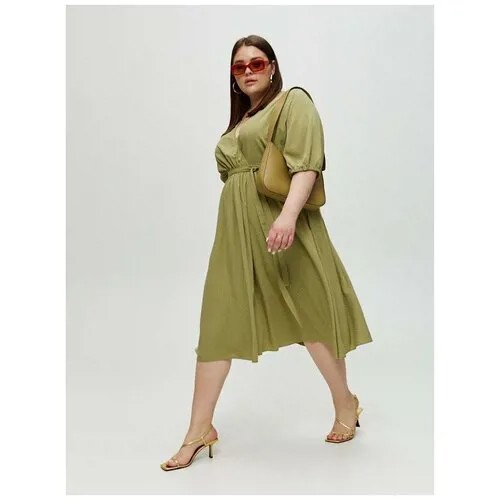 Платье на запах, жаккард, оливковый (2XL)