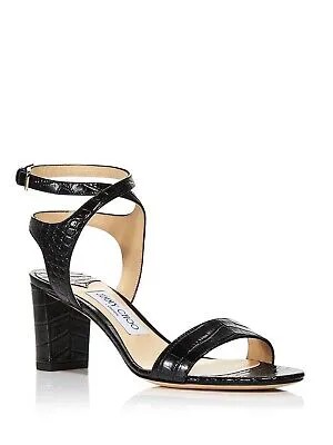 JIMMY CHOO Женские черные кожаные сандалии с крокодиловым морским носком на блочном каблуке 37,5