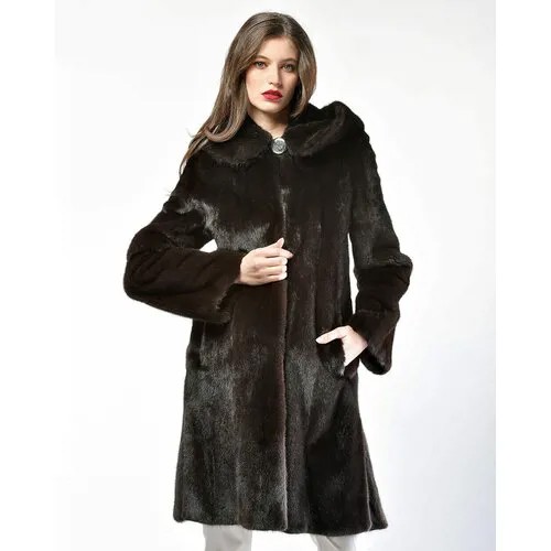 Пальто Manakas Frankfurt, норка, силуэт полуприлегающий, капюшон, размер 38, черный