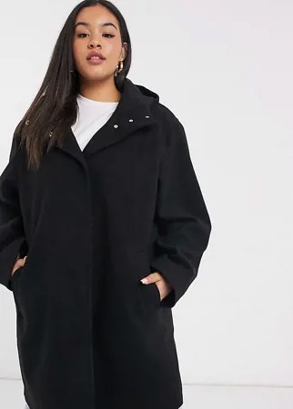 Черное фактурное пальто с капюшоном ASOS DESIGN Curve-Черный цвет
