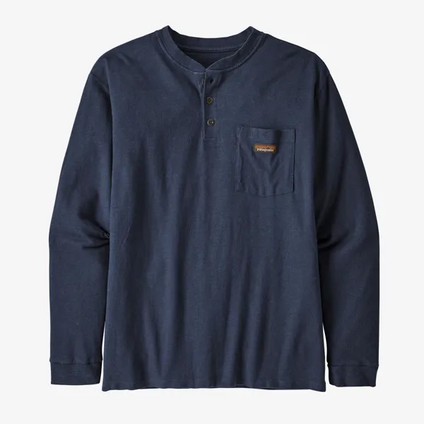 Мужская рабочая футболка Henley с длинными рукавами и карманами Patagonia, новый темно-синий