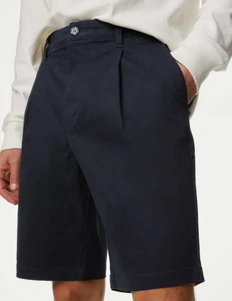 Эластичные шорты чинос с одинарной складкой Marks & Spencer, темно-синий