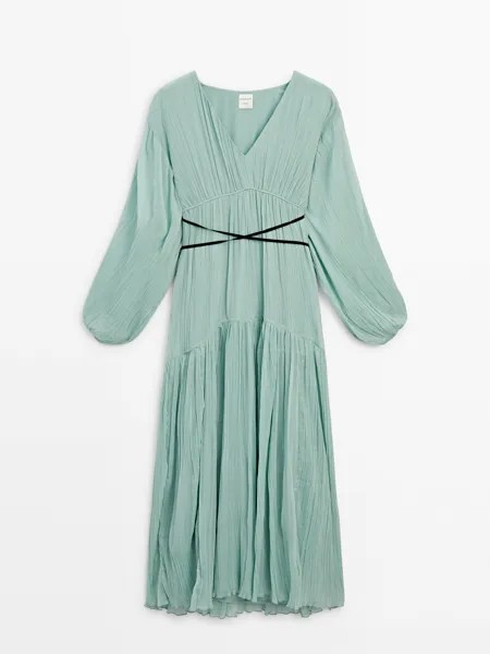 Платье Massimo Dutti Long Pleated, зеленый