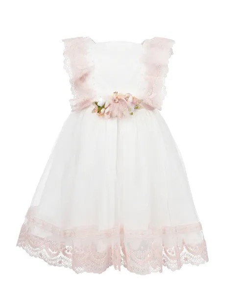Белое платье с розовой кружевной отделкой Amaya