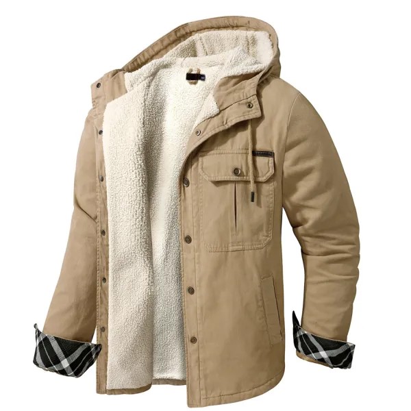 Мужская куртка-рубашка из кашемира с капюшоном и несколькими карманами