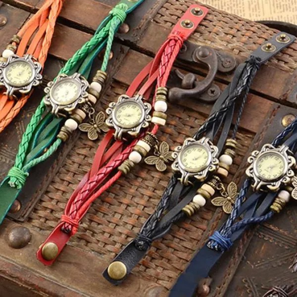 Женские повседневные винтажные многослойные бабочки искусственная кожа браслет наручные часы