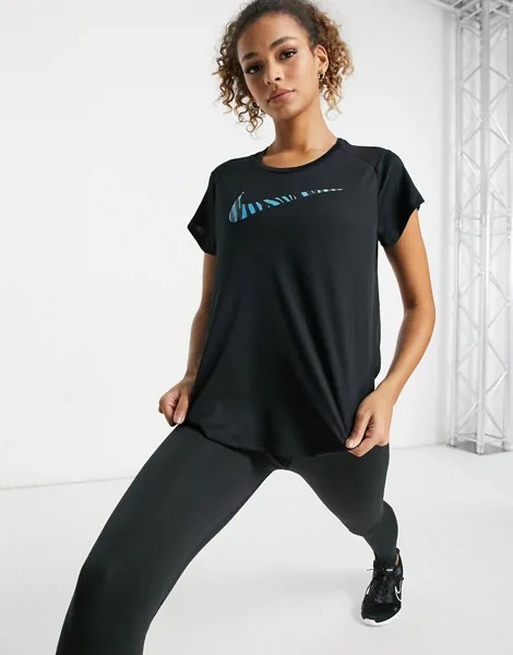 Черная футболка с логотипом-галочкой Nike Running Icon Clash-Черный цвет
