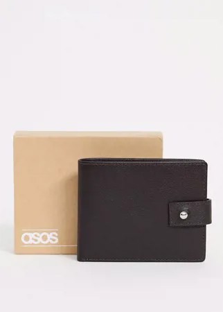 Коричневый кожаный бумажник на кнопке ASOS DESIGN