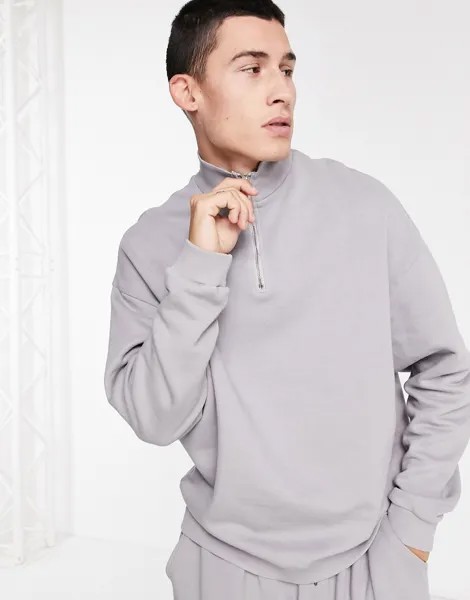 Серый выбеленный oversized-свитшот на короткой молнии от комплекта ASOS DESIGN
