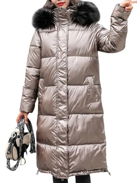 Milanoo Puffer Coats For Women Blond Faux Fur Stand Collar Zipper Long Sleeves Casual Thicken Long W