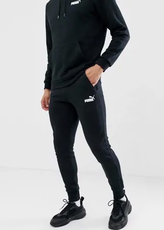 Черные узкие джоггеры с маленьким логотипом Puma Essentials-Черный цвет
