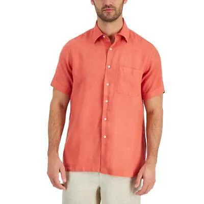 Мужская оранжевая льняная рубашка на пуговицах с коротким рукавом Club Room S BHFO 5986