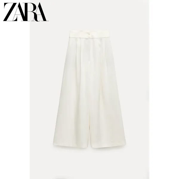 Брюки льняные женские Zara со складками, белый