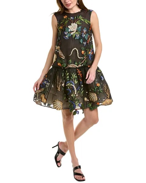 Коктейльное платье Oscar de la Renta Pietra Dura Fil Coupe из шелковой смеси, черный