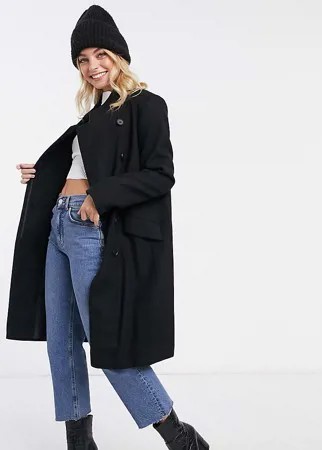 Черное пальто миди с запахом ASOS DESIGN Petite-Черный