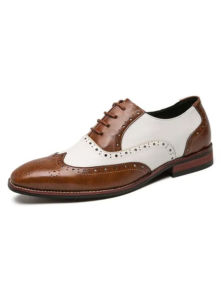 Milanoo Oxfords Shoes For Men Modern Round Toe Strap Adjustable PU Leather Wingtips Shoes Brogues Sh