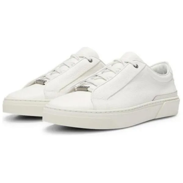 Кроссовки BOSS Logo-plaque Leather Sneakers, белый