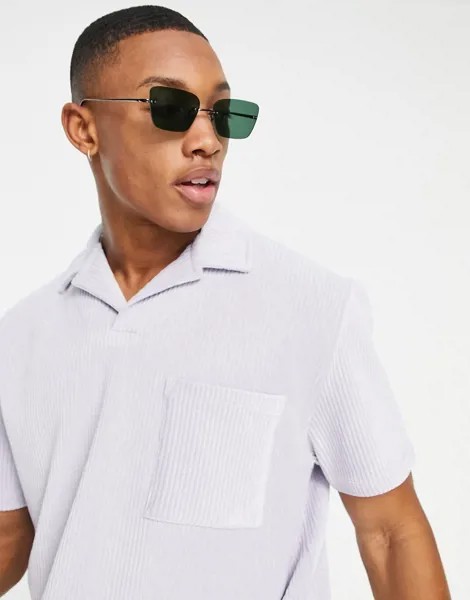 Серая футболка-поло свободного кроя из велюра в рубчик ASOS DESIGN-Серый