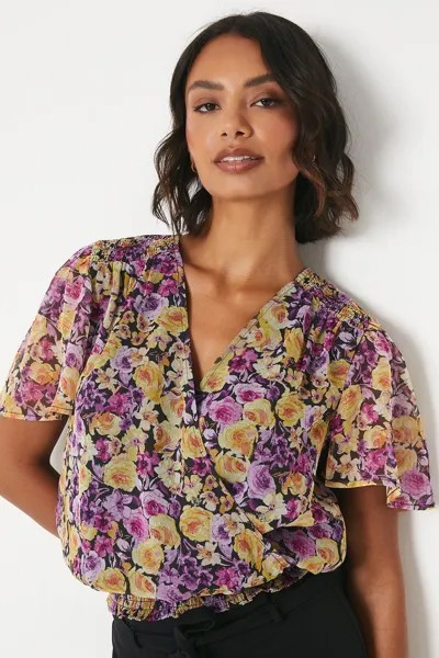 Высокая шифоновая блузка с запахом и цветочным принтом Dorothy Perkins, мультиколор