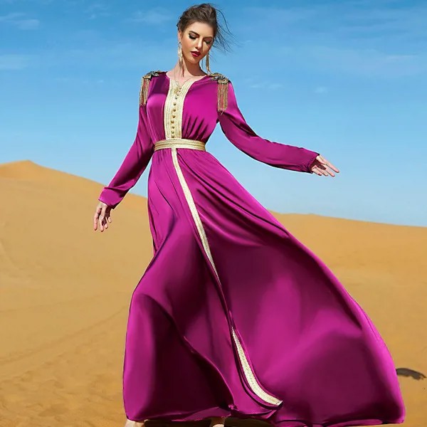 Eid al-Fitr, пакистанское индийское женское вечернее платье для банкета и вечеринки, розово-красная эполета, длинное платье из Саудовской Аравии...