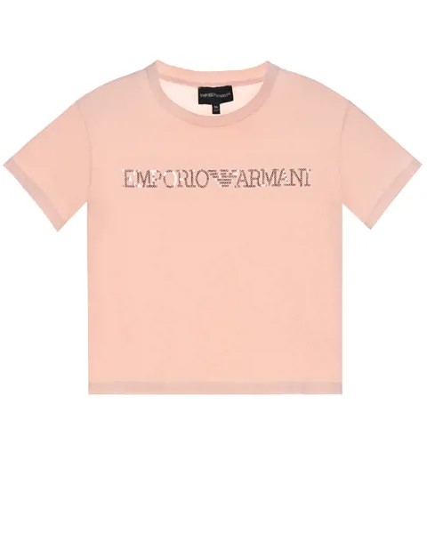 Футболка с логотипом бренда из пайеток Emporio Armani детская