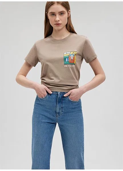 Коричневая женская футболка с круглым вырезом M1612402-70364-ФУТБОЛКА С ГРАФИЧЕСКИМ ПРИНТОМ Mavi, коричневый