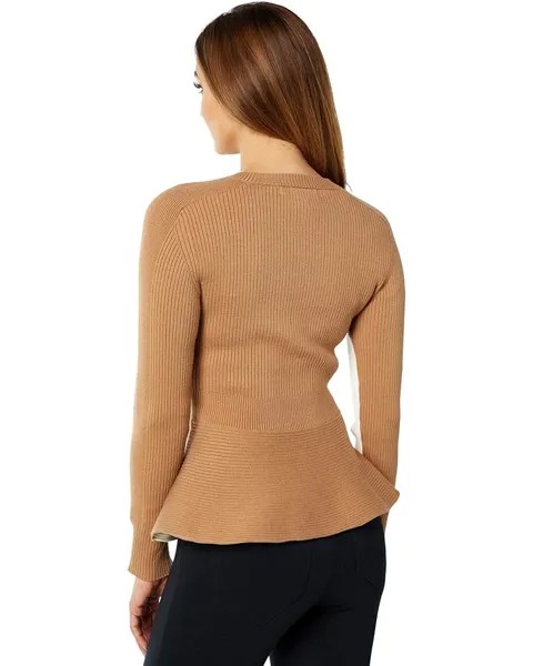 Свитер BCBGMAXAZRIA Color-Block Peplum Sweater, цвет Gardenia Combo