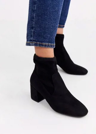 Черные полусапожки на каблуке с квадратным носком и эластичным манжетом New Look-Черный