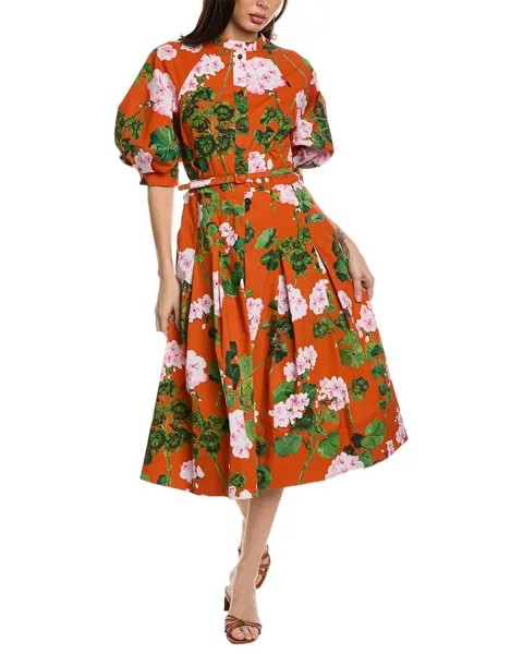 Платье миди с поясом Oscar de la Renta, оранжевый