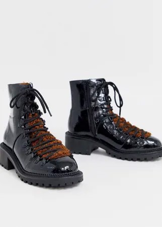 Походные ботинки с искусственным мехом ASOS DESIGN - Amsterdam-Черный