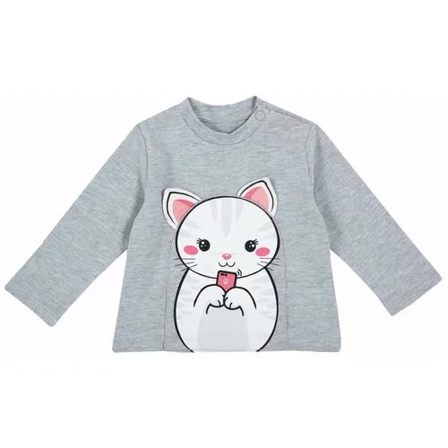 Лонгслив Chicco, принт Котенок, для девочек, размер 086, цвет светло-серый