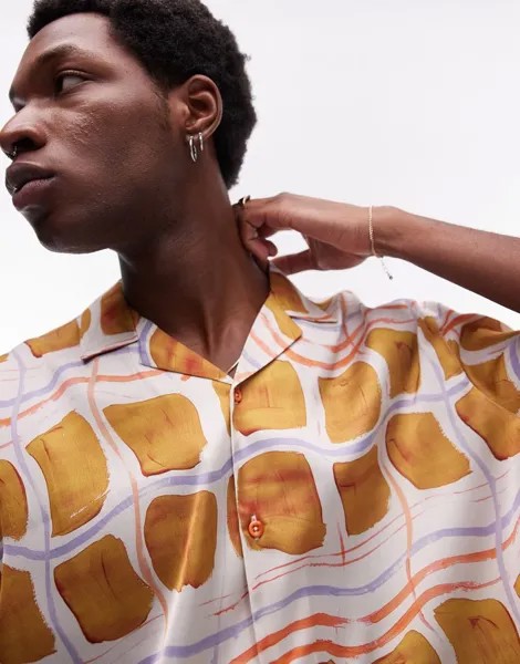 Topman - атласная рубашка с короткими рукавами и разноцветным узорчатым принтом