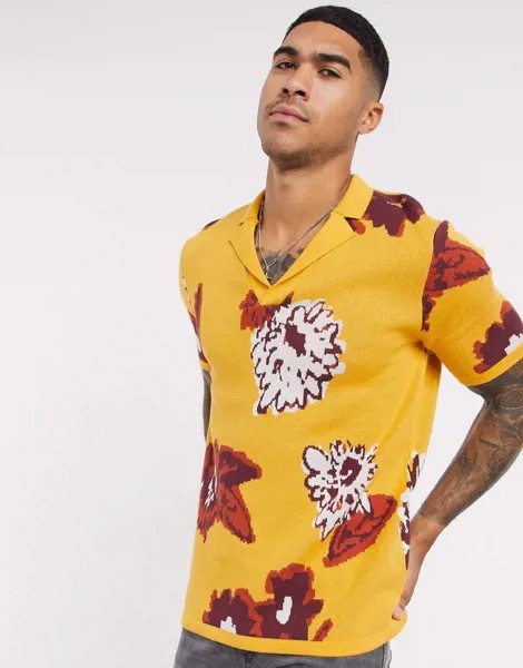 Желтая футболка поло с цветочным принтом ASOS DESIGN-Желтый