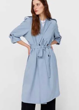 Stradivarius Длинный Тренч Из Струящейся Ткани Небесно-Голубой M