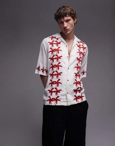 Topman - Белая удобная рубашка с короткими рукавами и красными цветами